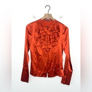 Alice + Olivia Silk Burnt Sienna Ruffle Long Sleeve Blouse Size Small